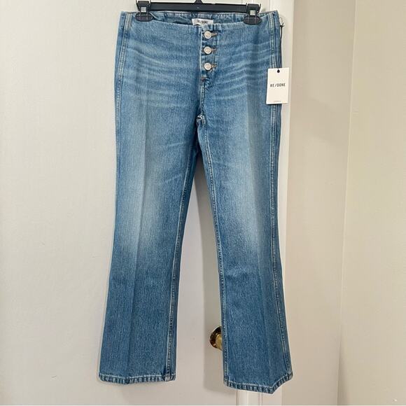 Re/Done Button Fly Crop Bootcut Jeans Size 26 - Picture 6 of 14